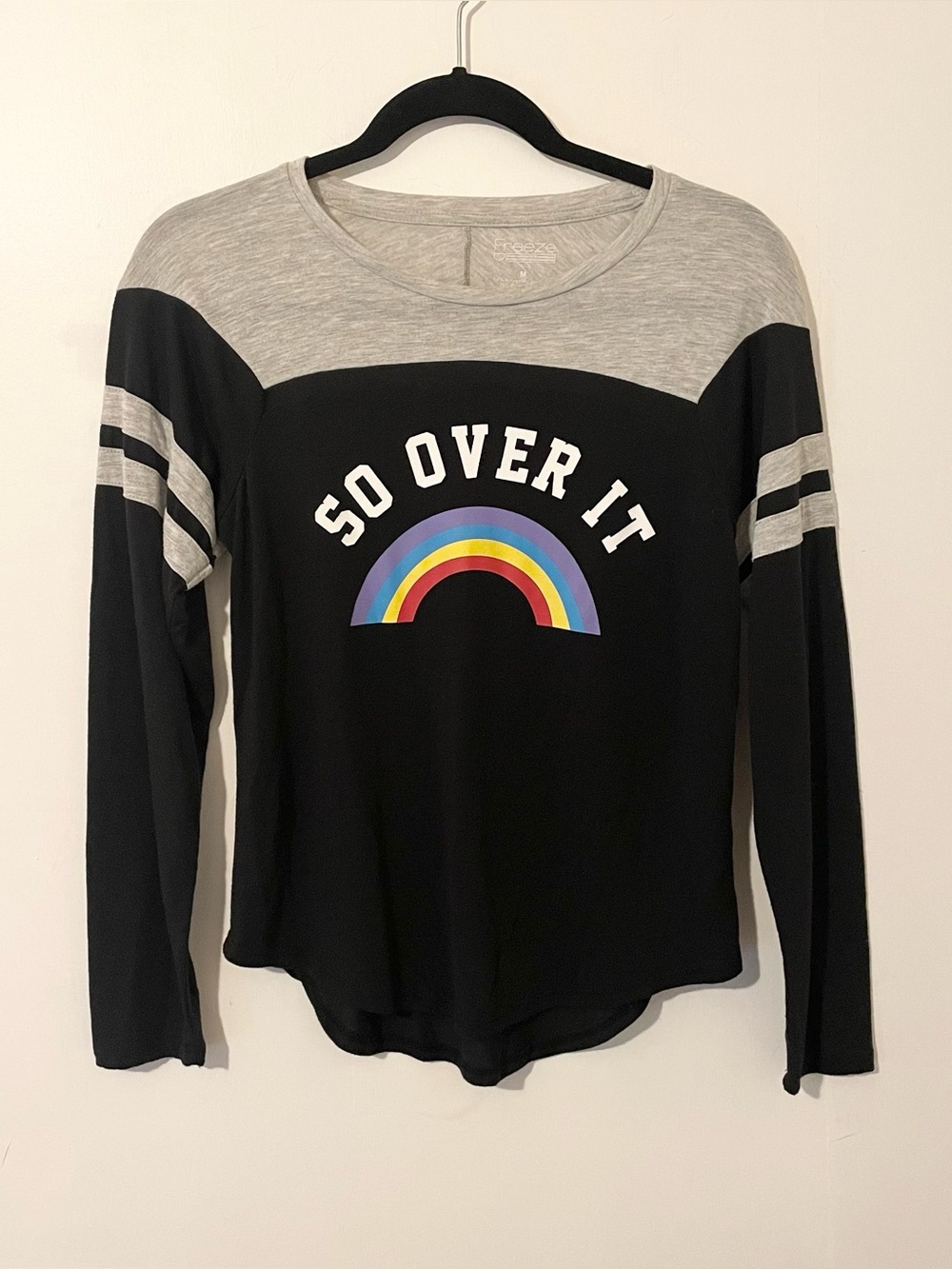 Freeze So Over It Rainbow Graphic Tee Long Sleeve Baseball Style Size Medium